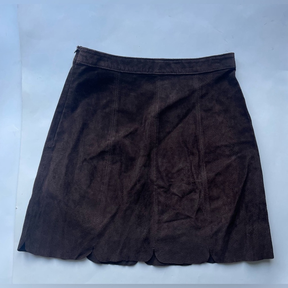 ZARA 100% Leather Suede Mini Skirt Brown - Picture 6 of 6